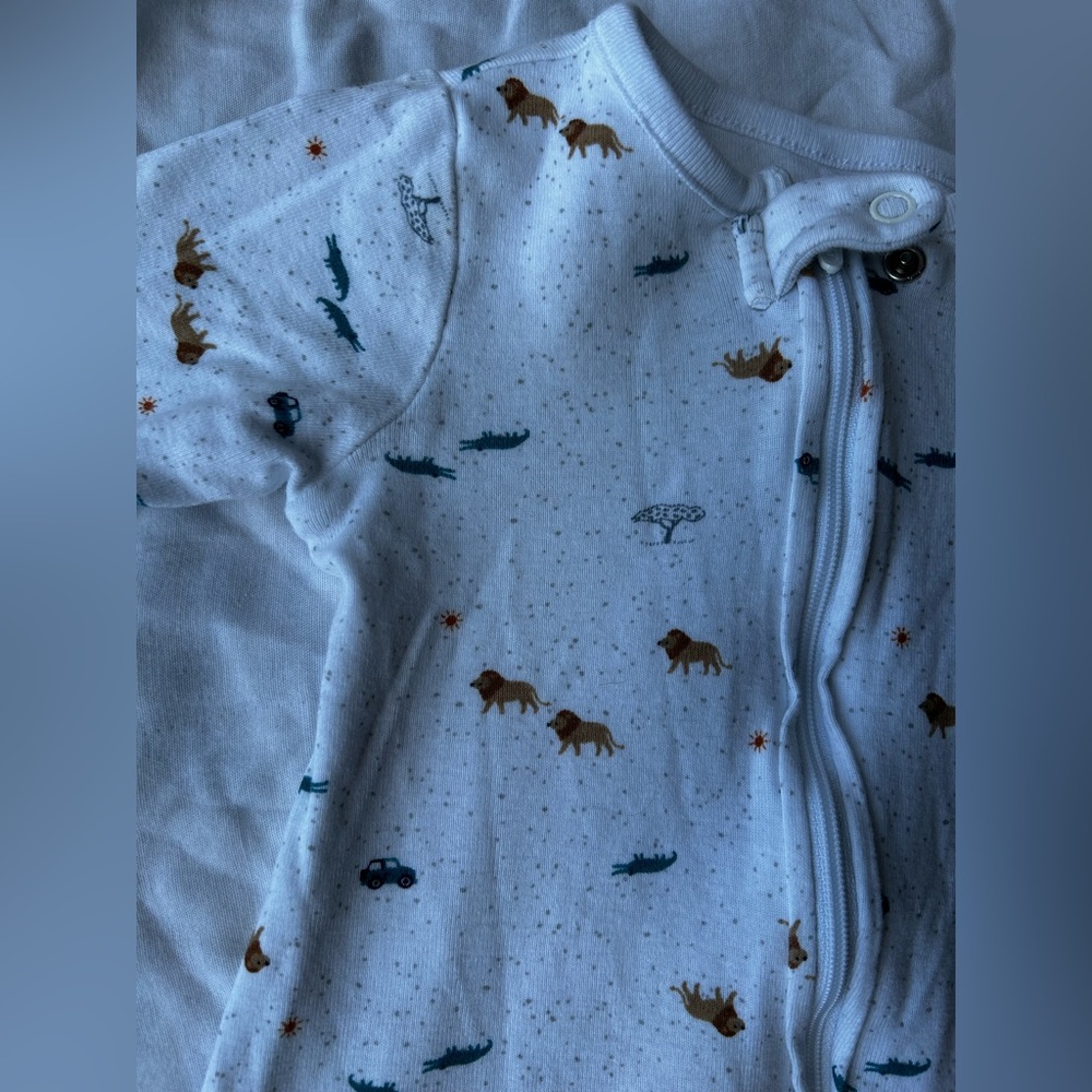 Child of Mine Carters White Safari Baby Footie Pajamas 3-6m